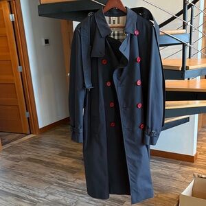 Men's navy double breasted Burberry trench coat